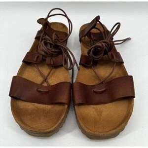 Yokono Leather Cross Straps Sandals 41  (US 10) Brown Cork Adjustable Spain Boho